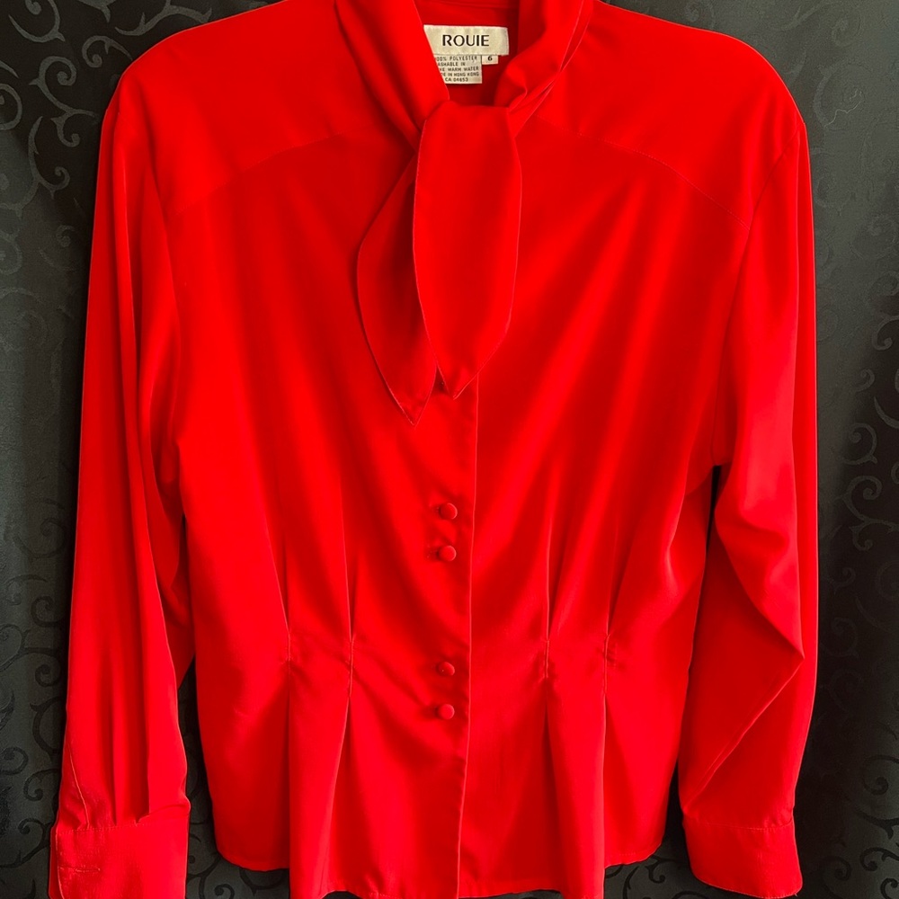 Vintage Rouie Lipstick Red Tie-Neck Blouse